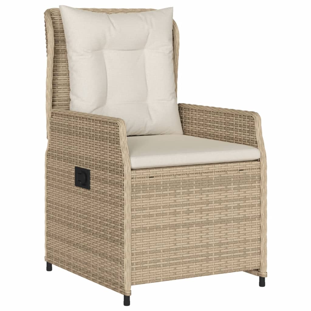 3 Pcs conjunto de jantar p/ jardim com almofadões vime PE bege