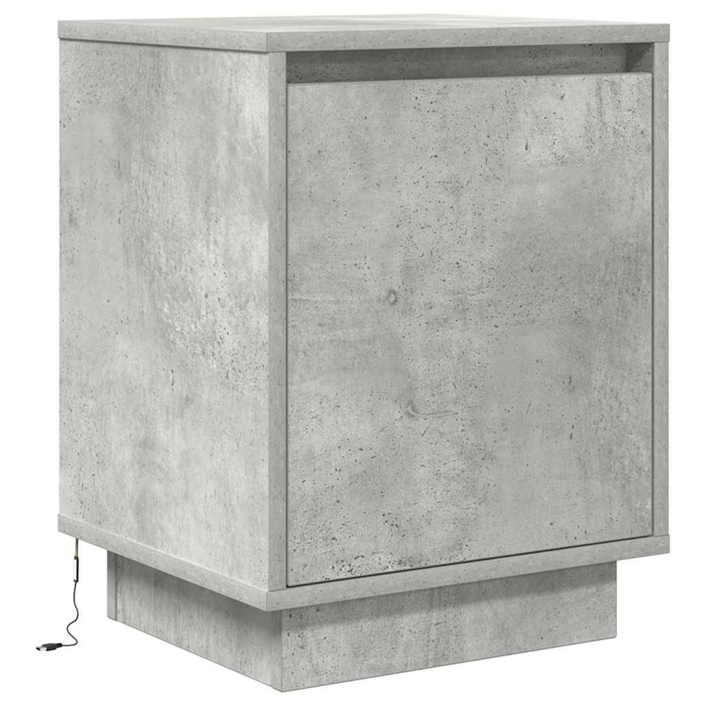 Mesa de cabeceira com luzes LED 38x34x50 cm cinzento-cimento