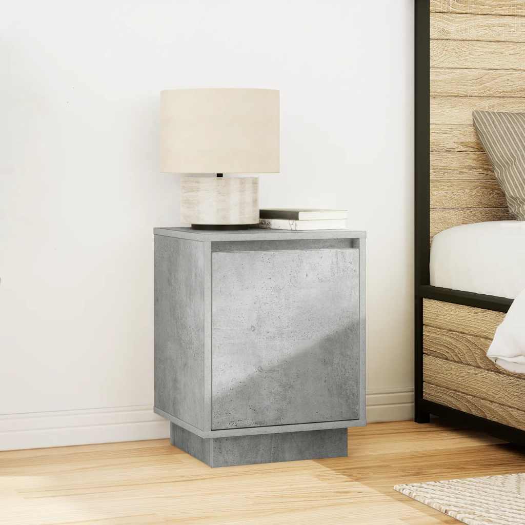 Mesa de cabeceira com luzes LED 38x34x50 cm cinzento-cimento