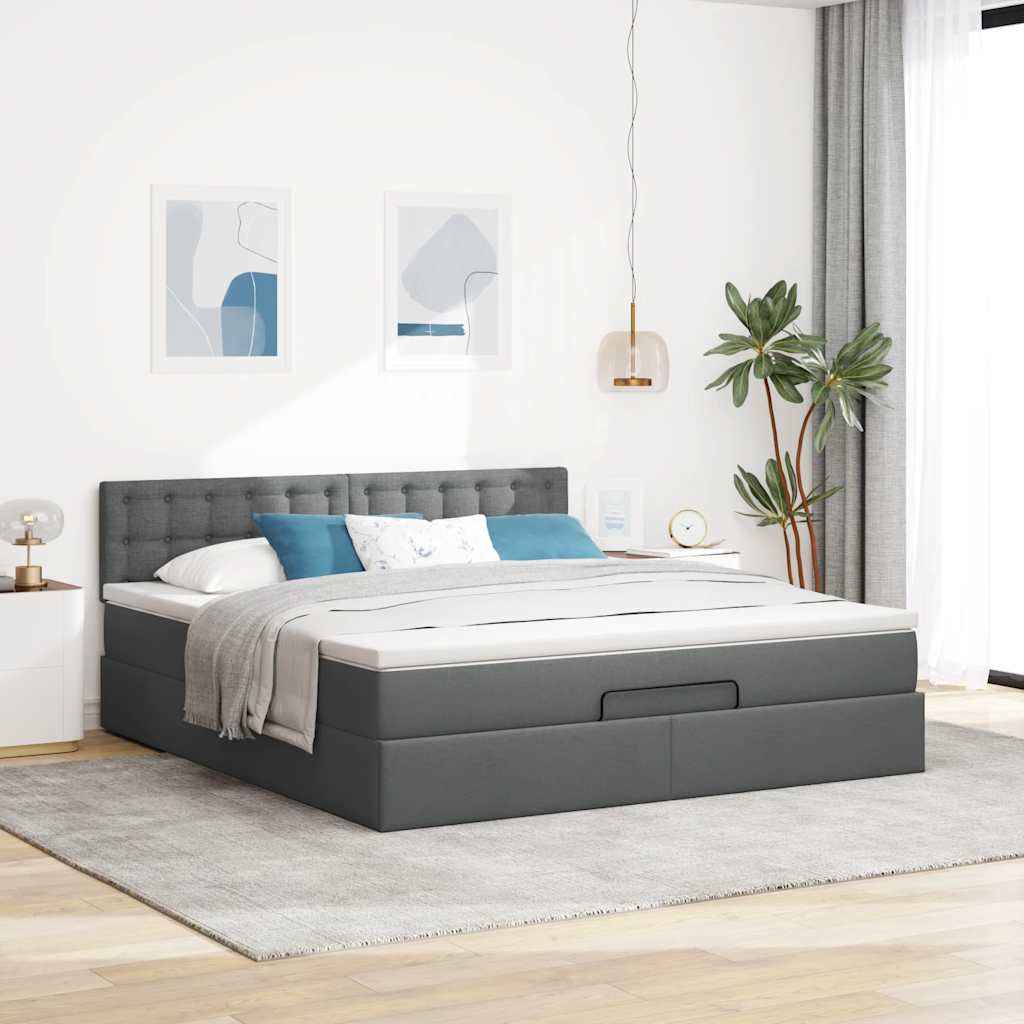 Estrutura de cama otomana com colchão 180x200cm cinzento escuro