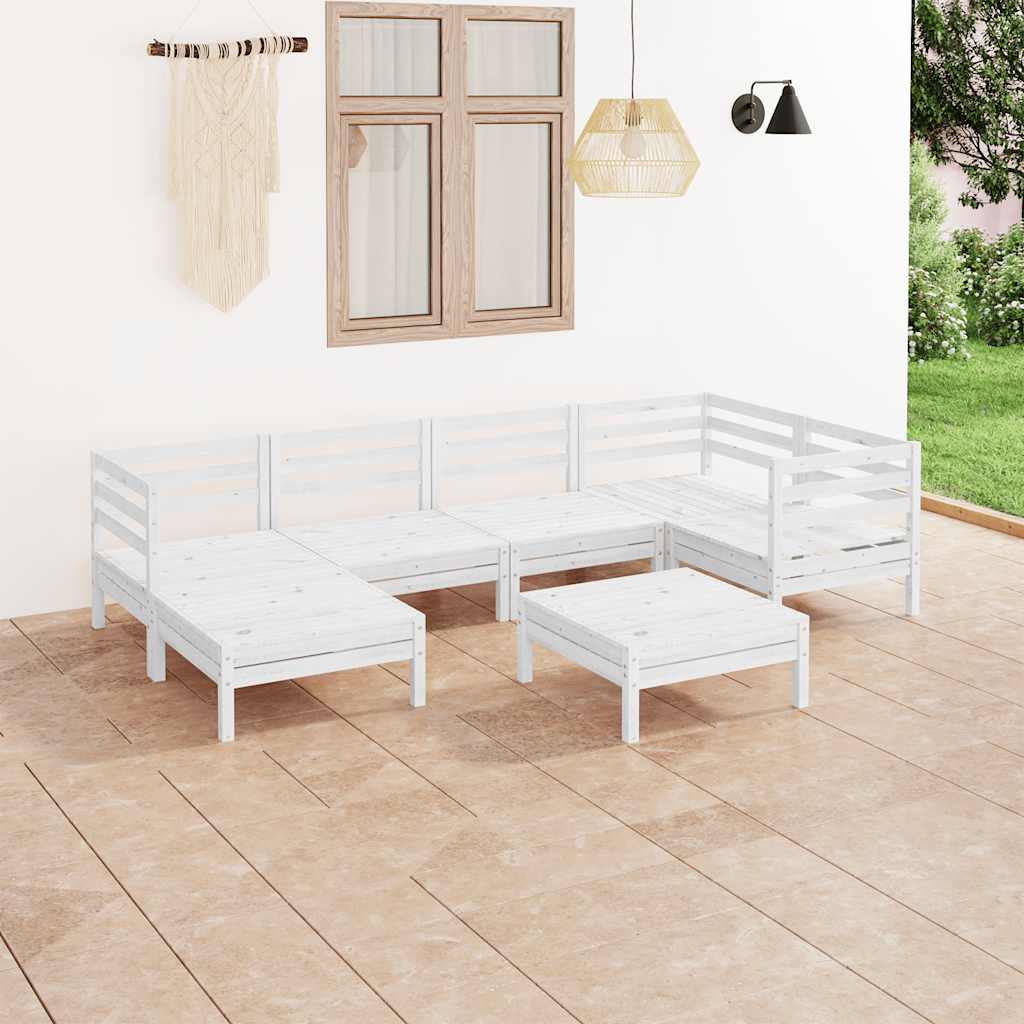 7 Pcs conjunto lounge de jardim pinho maciço branco