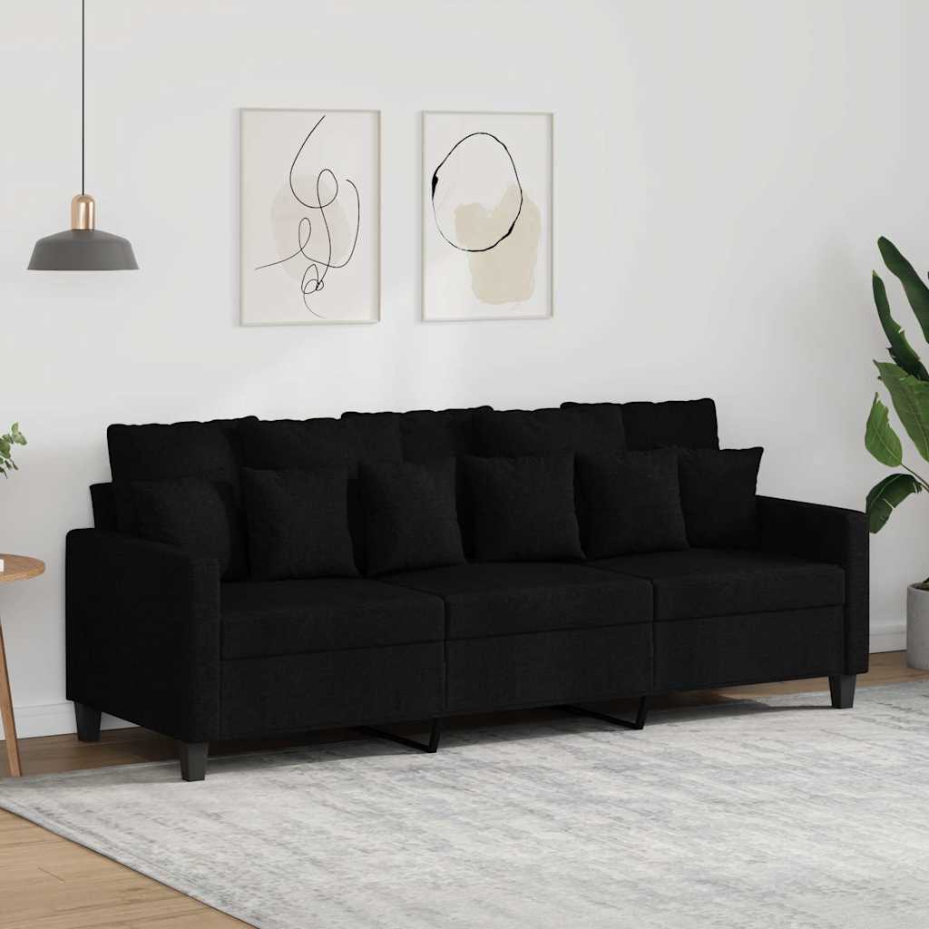 Sofá de 3 lugares tecido 180 cm preto