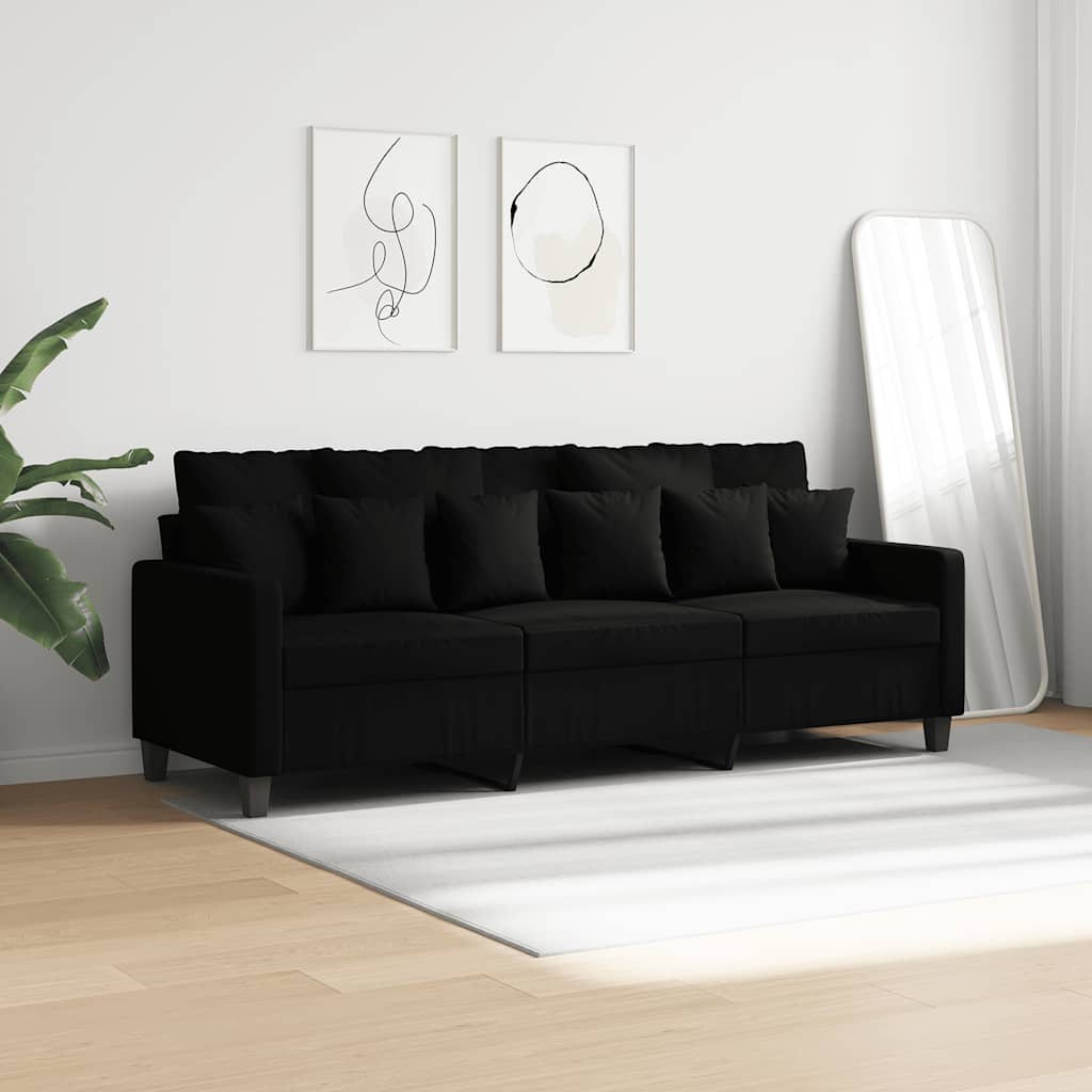 Sofá de 3 lugares tecido 180 cm preto