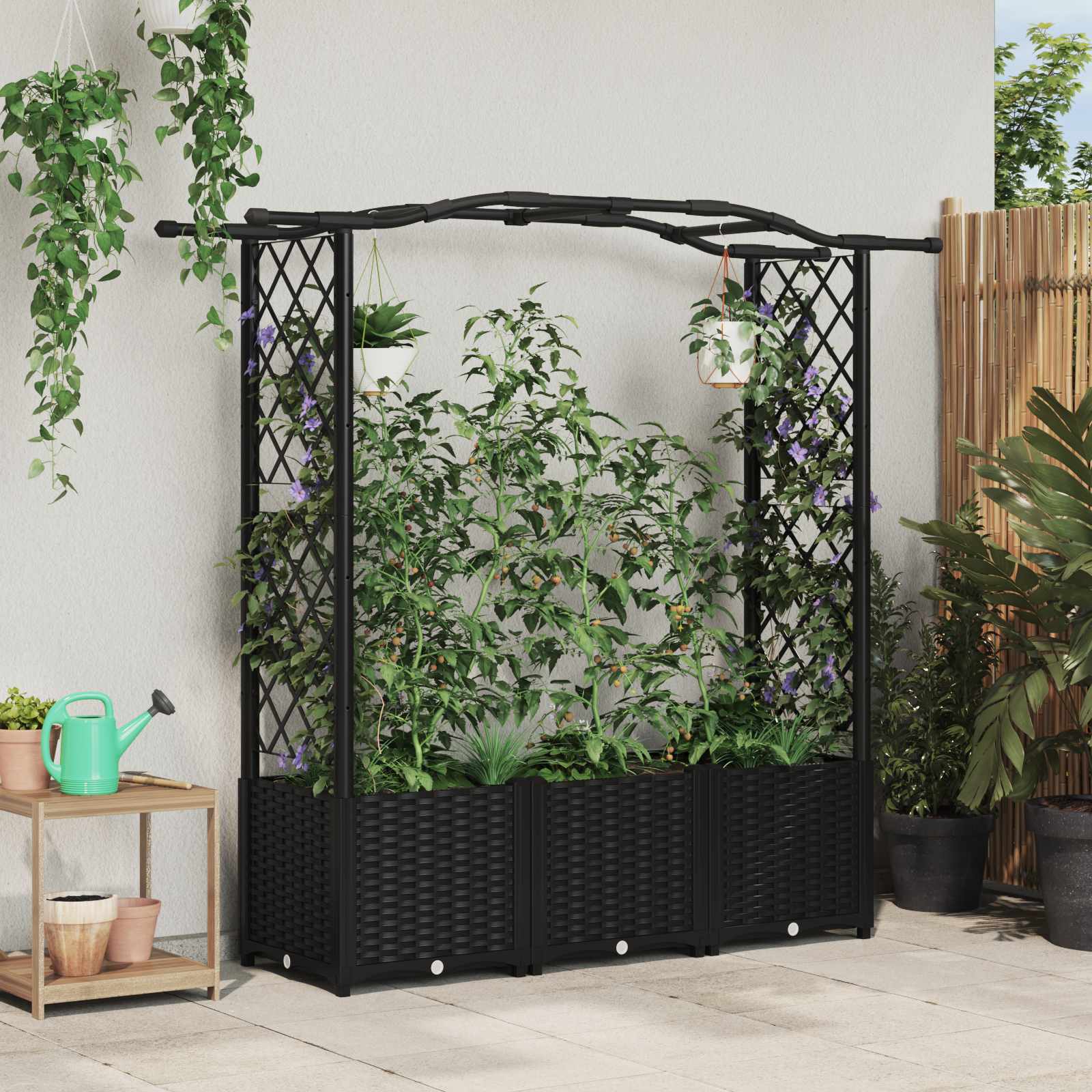 Cama elevada com treliça e telhado preto 164 x 40 x 138 cm PP