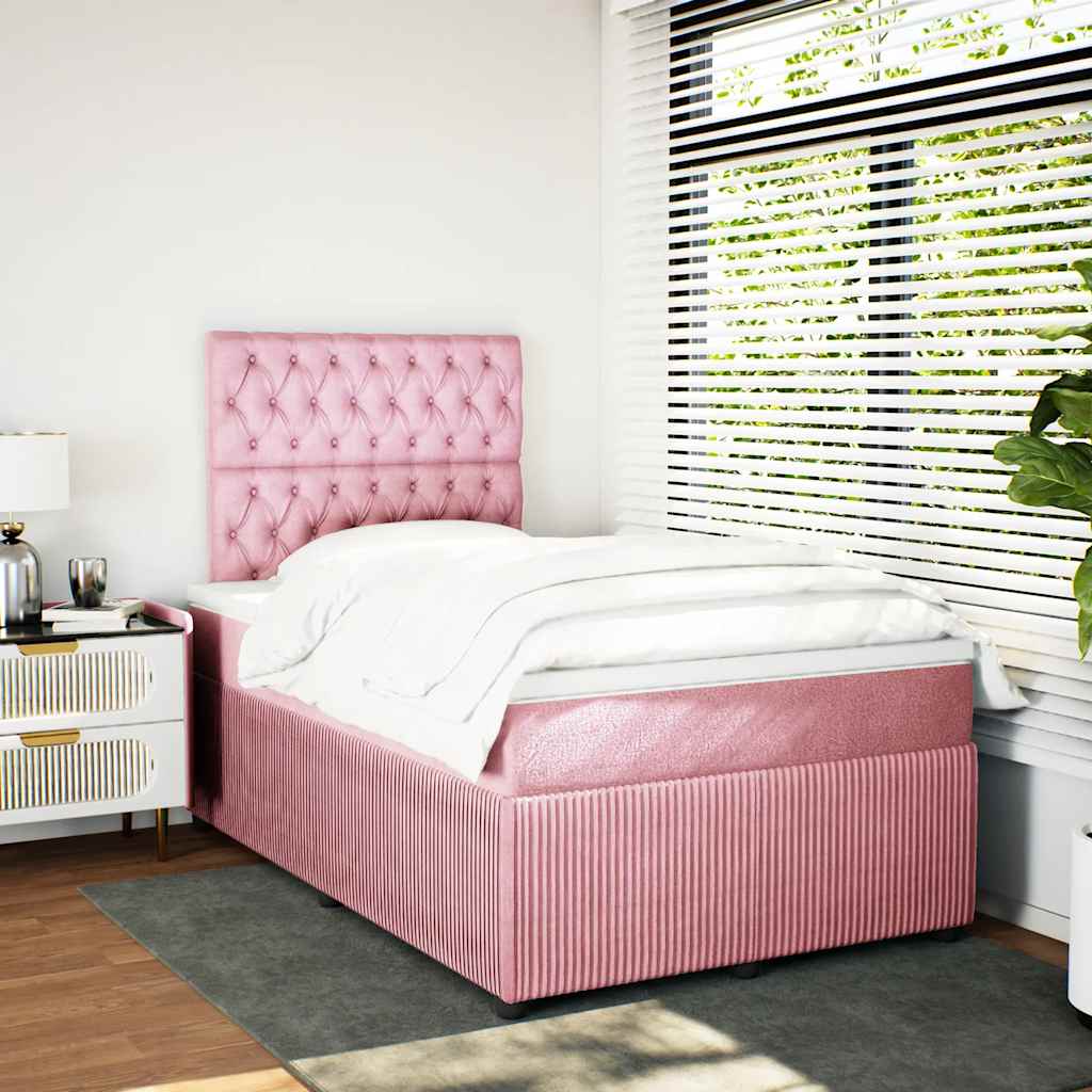 Cama boxspring com colchão 120x200 cm veludo rosa