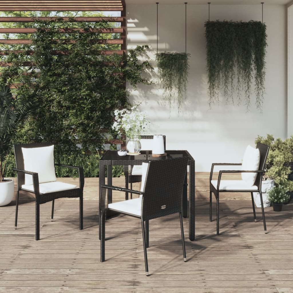 5 Pcs conjunto de jantar p/ jardim c/ almofadões vime PE preto