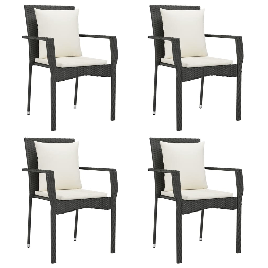 5 Pcs conjunto de jantar p/ jardim c/ almofadões vime PE preto