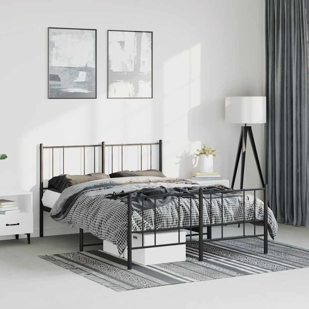 Estrutura de cama com cabeceira e pés 150x200 cm metal preto