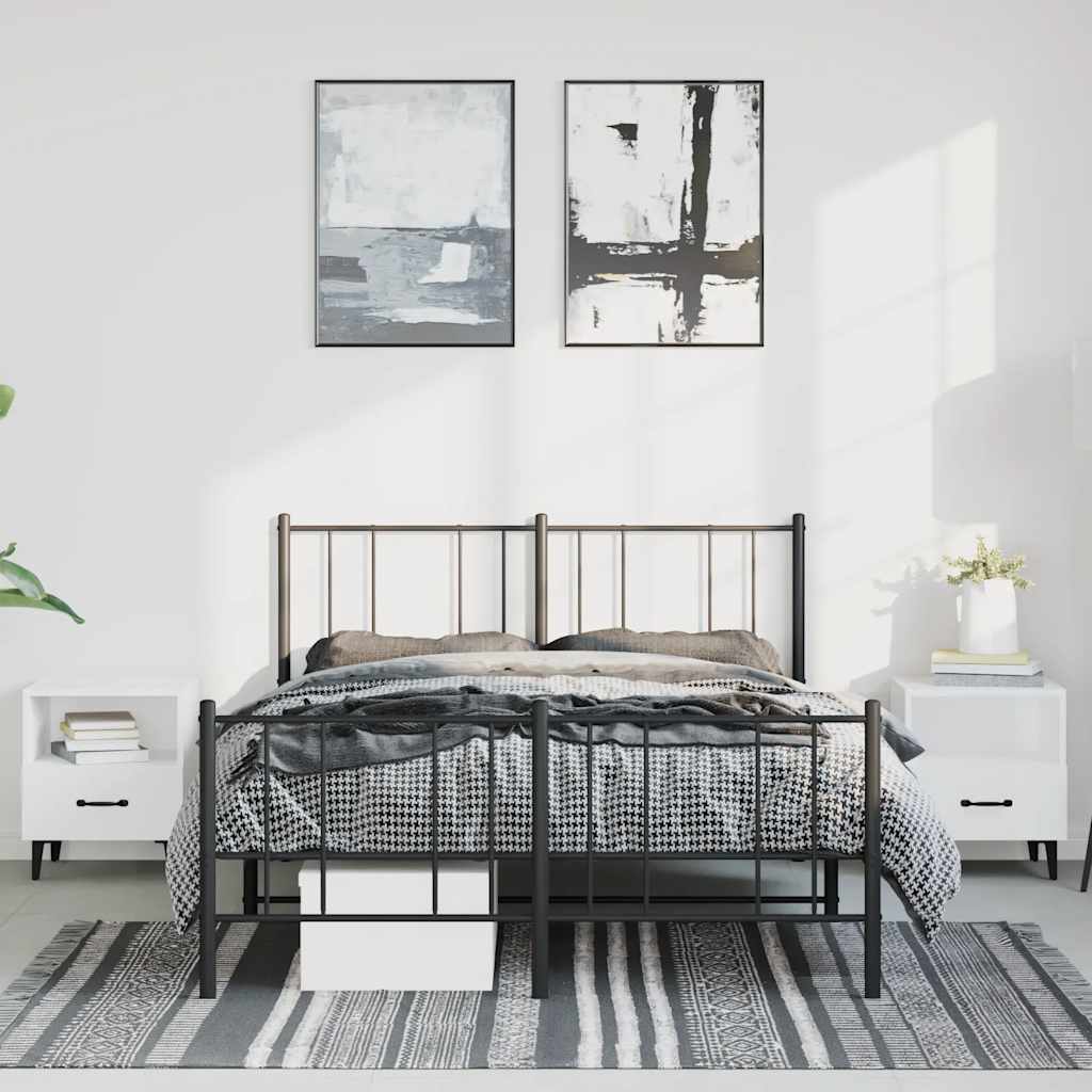 Estrutura de cama com cabeceira e pés 150x200 cm metal preto