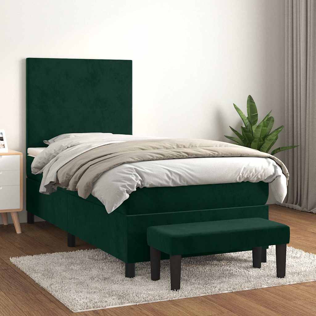 Cama com molas/colchão 80x200 cm veludo verde-escuro