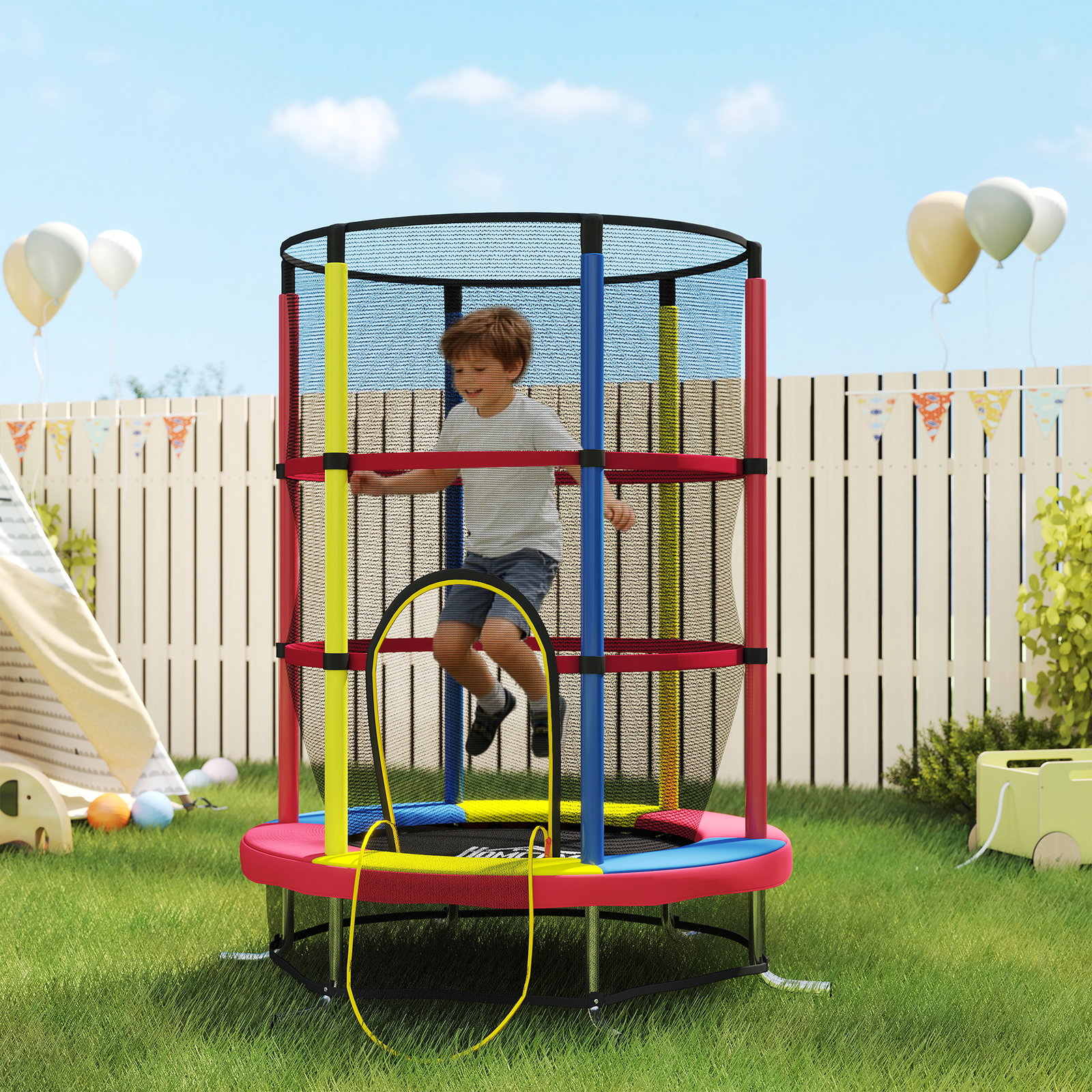 Trampolim infantil ø160 cm trampolim para crianças de 3-6 anos com rede de segurança pernas em forma de l multicolor