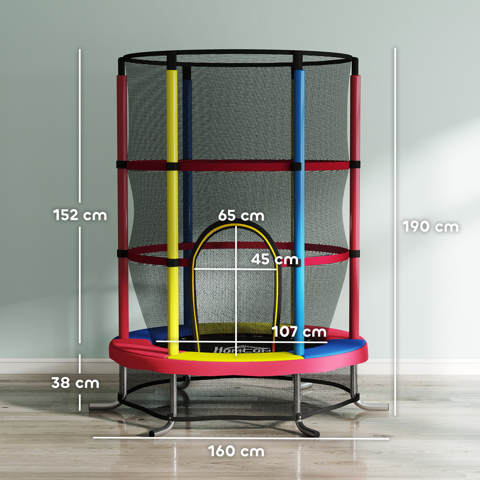 Trampolim infantil ø160 cm trampolim para crianças de 3-6 anos com rede de segurança pernas em forma de l multicolor