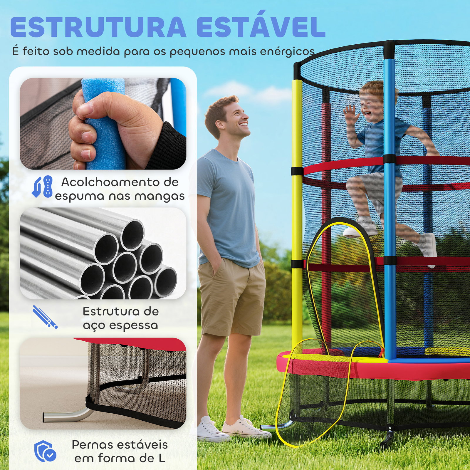 Trampolim infantil ø160 cm trampolim para crianças de 3-6 anos com rede de segurança pernas em forma de l multicolor