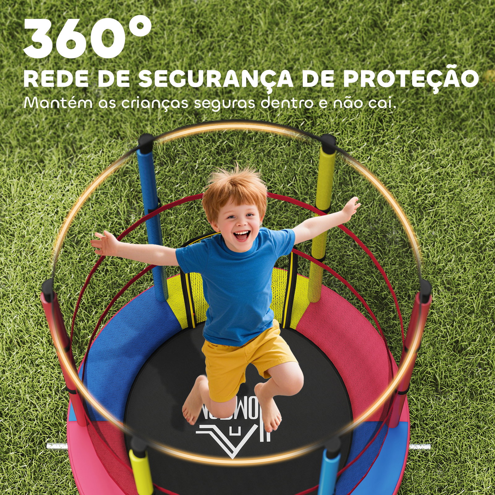 Trampolim infantil ø160 cm trampolim para crianças de 3-6 anos com rede de segurança pernas em forma de l multicolor