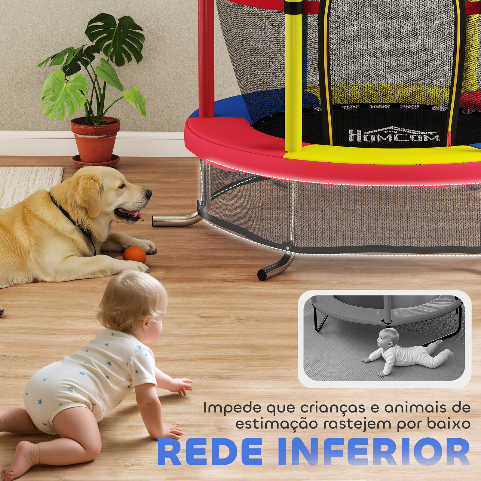 Trampolim infantil ø160 cm trampolim para crianças de 3-6 anos com rede de segurança pernas em forma de l multicolor