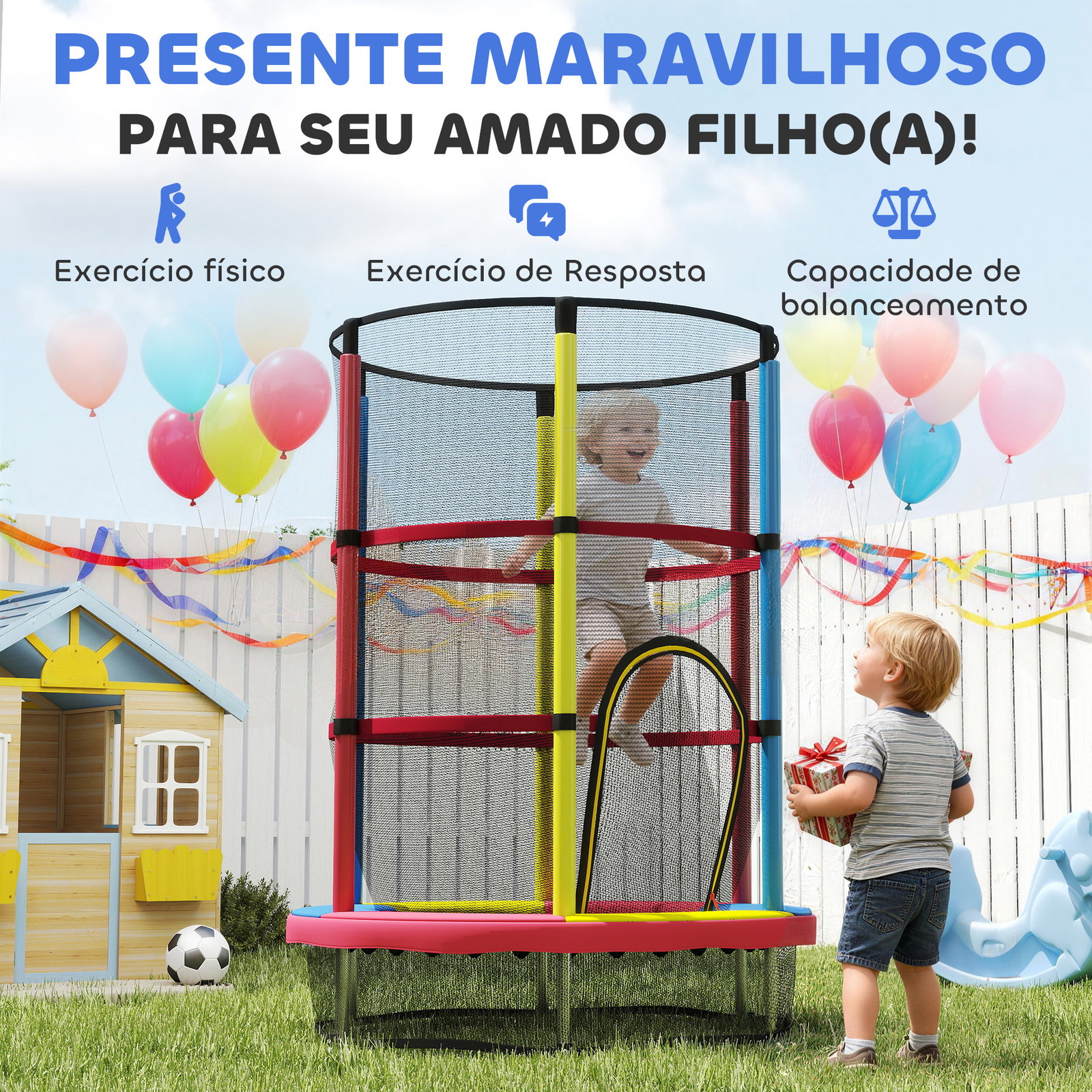 Trampolim infantil ø160 cm trampolim para crianças de 3-6 anos com rede de segurança pernas em forma de l multicolor