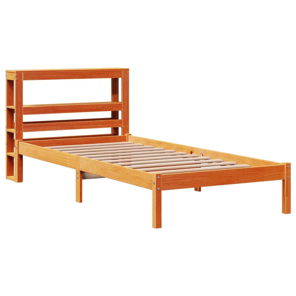 Estrutura cama c/ cabeceira 100x200cm pinho maciço castanho-mel
