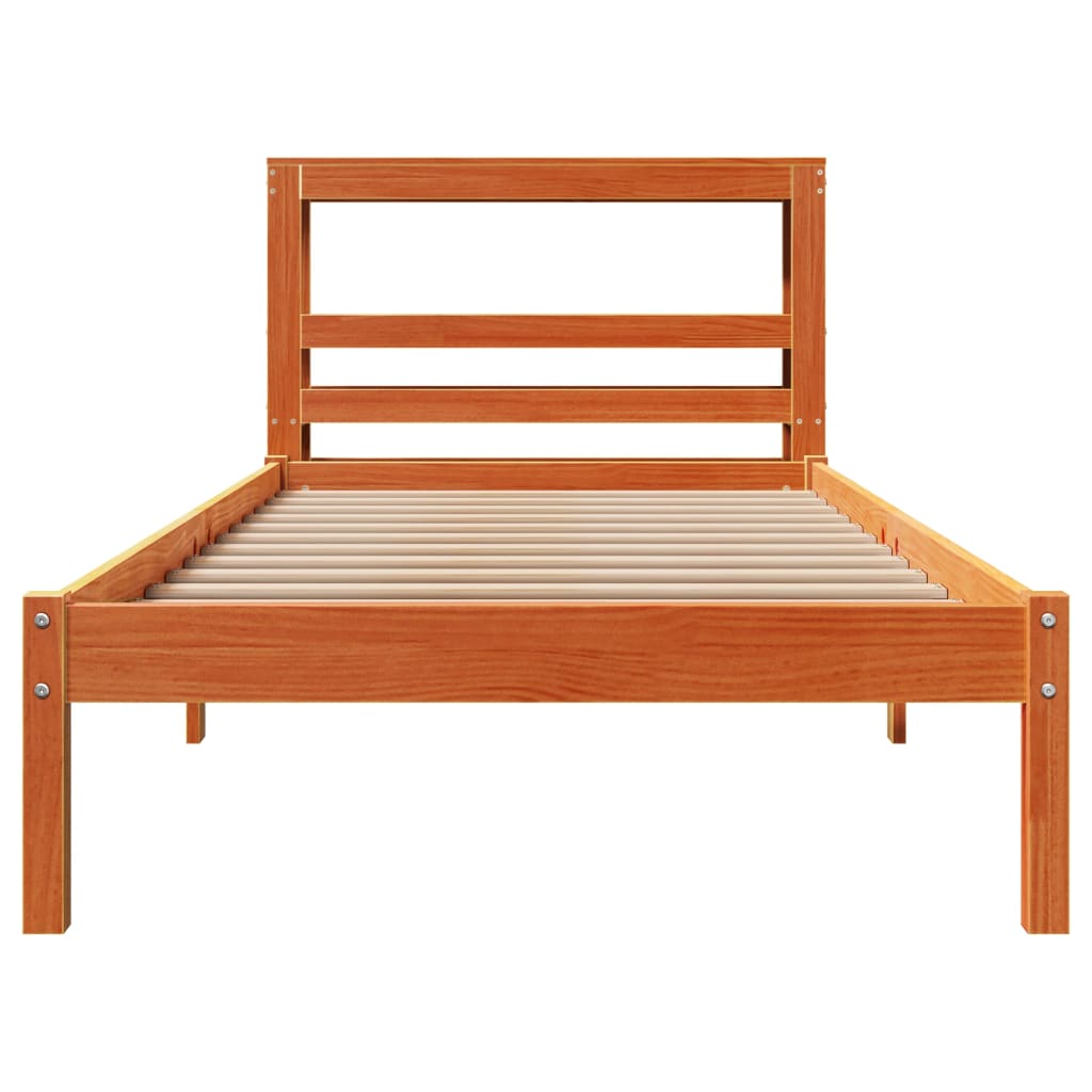 Estrutura cama c/ cabeceira 100x200cm pinho maciço castanho-mel