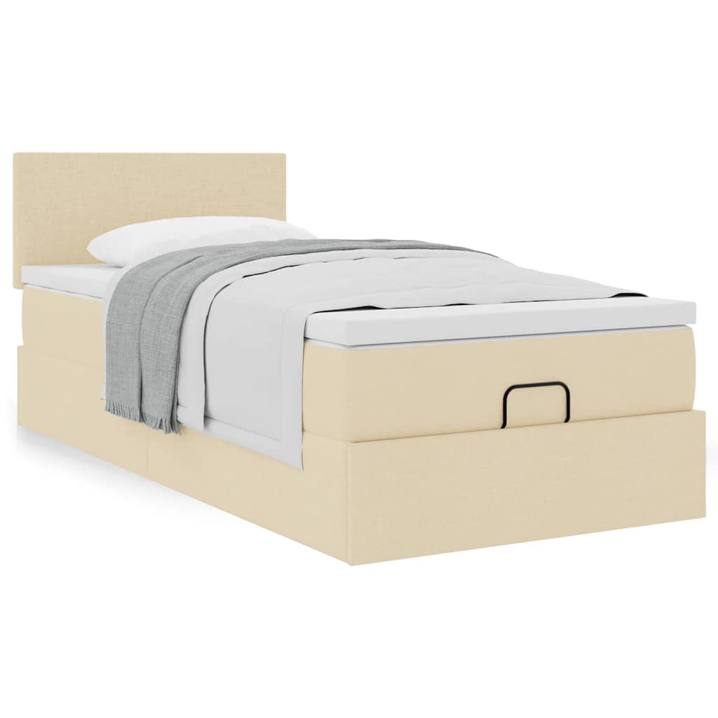 Estrutura de cama otomana com creme de colchão 90x190cm tecido