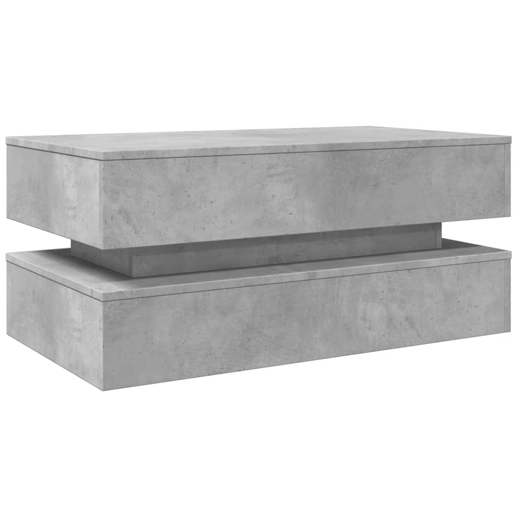 Mesa de centro com luzes LED 90x50x40 cm cinzento cimento