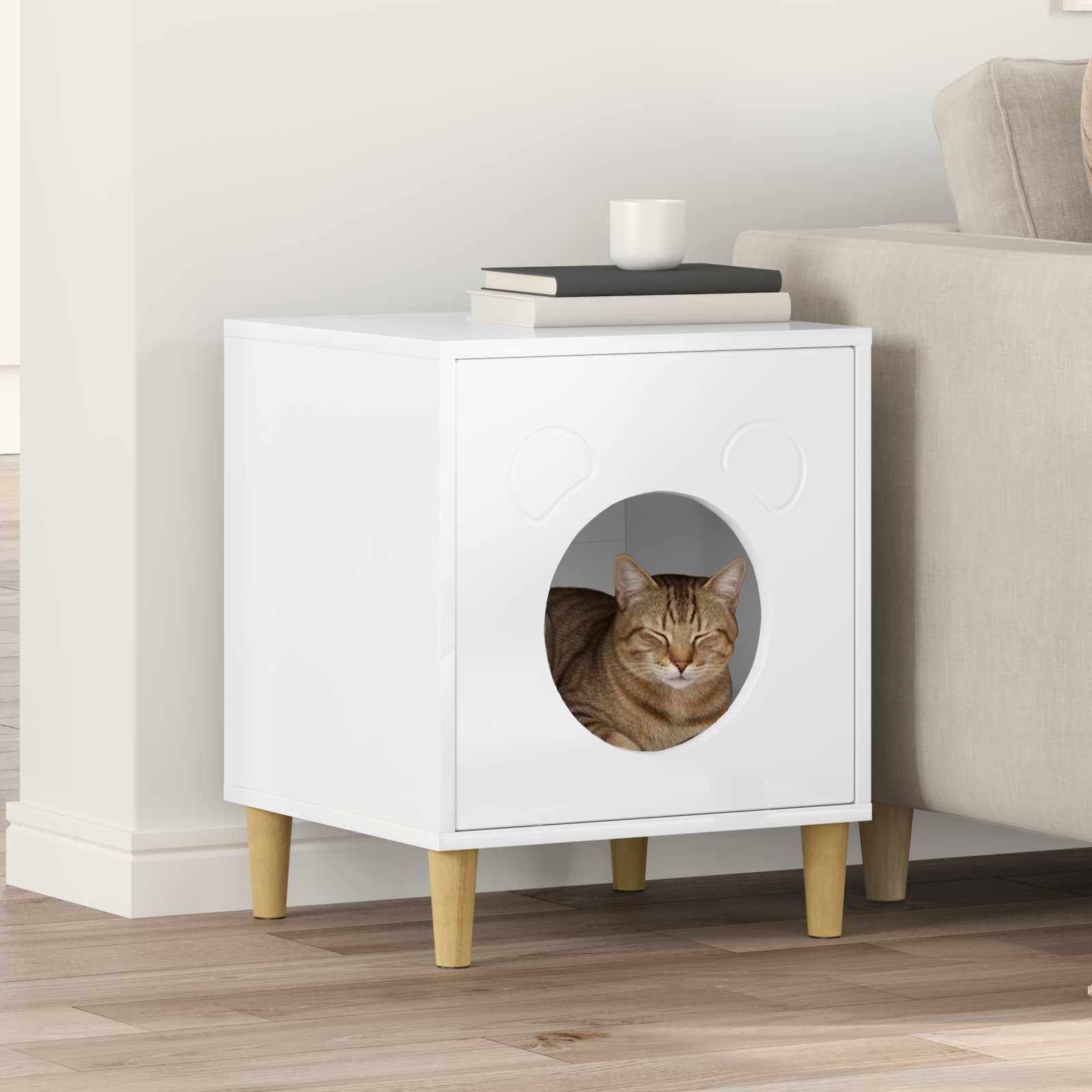 Casa para gatos branco brilhante 42,5 x 40 x 53 cm
