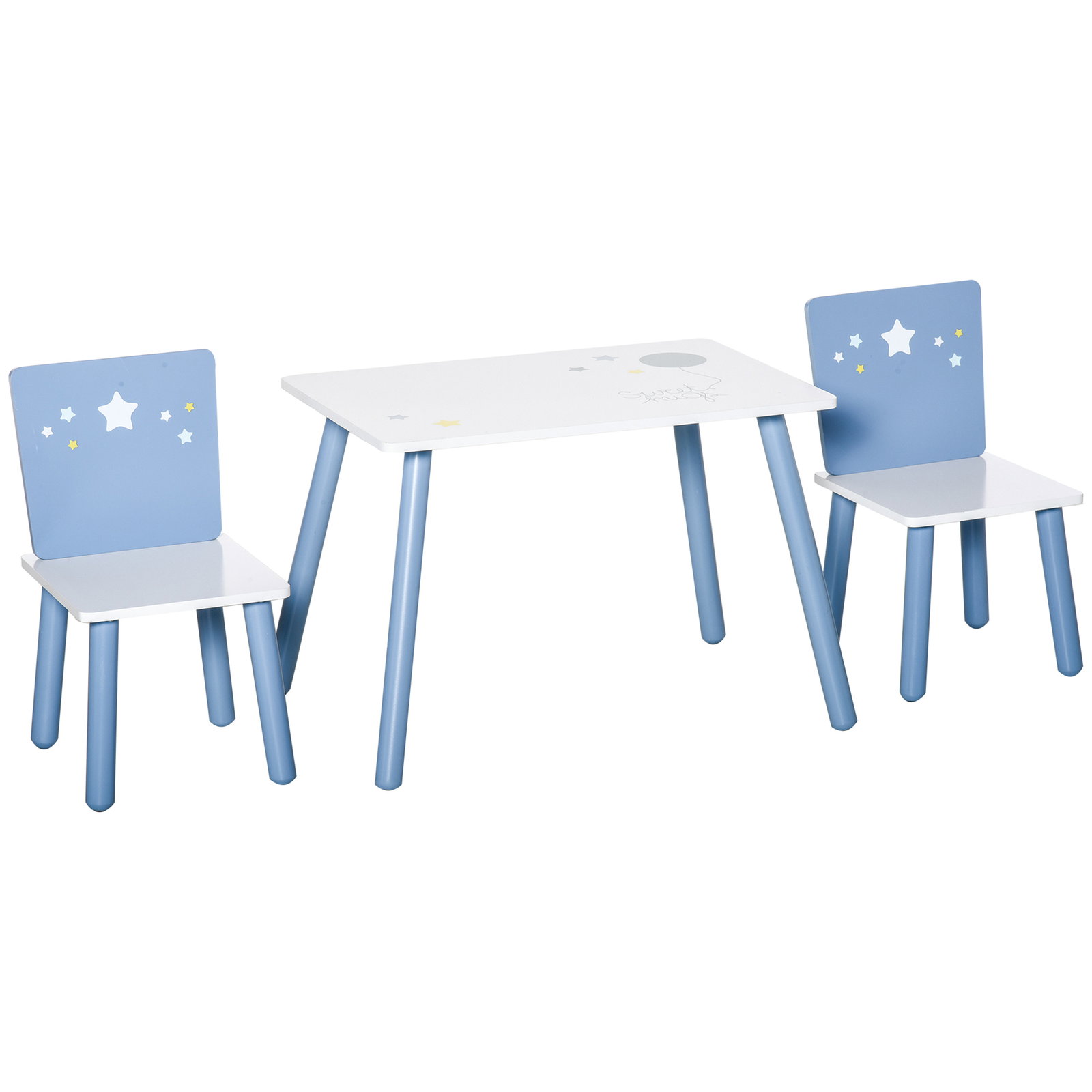 Conjunto de mesa infantil e 2 cadeiras de madeira mesa com cadeiras para crianças de 2-4 anos branco e azul