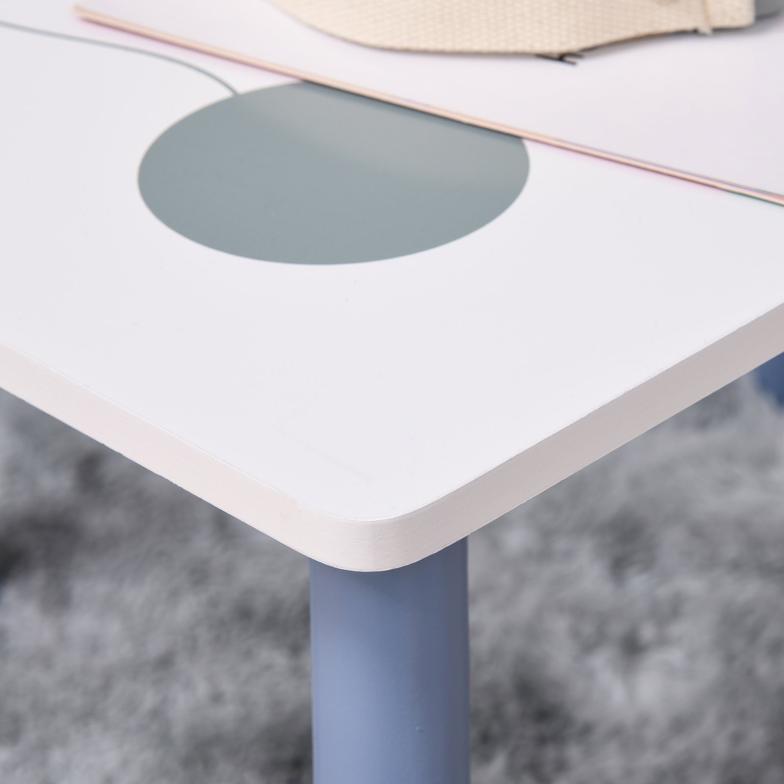 Conjunto de mesa infantil e 2 cadeiras de madeira mesa com cadeiras para crianças de 2-4 anos branco e azul