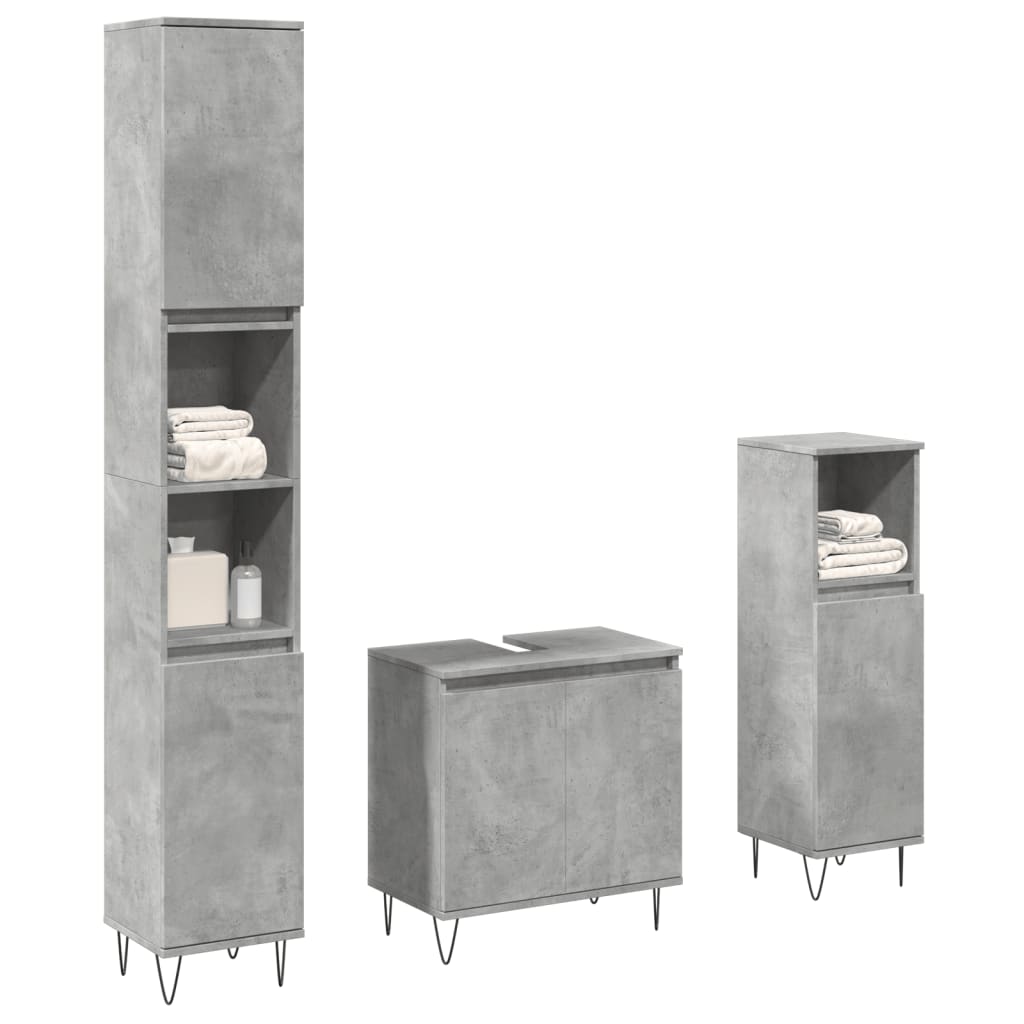 3 Pcs conj. móveis casa banho derivados madeira cinza cimento