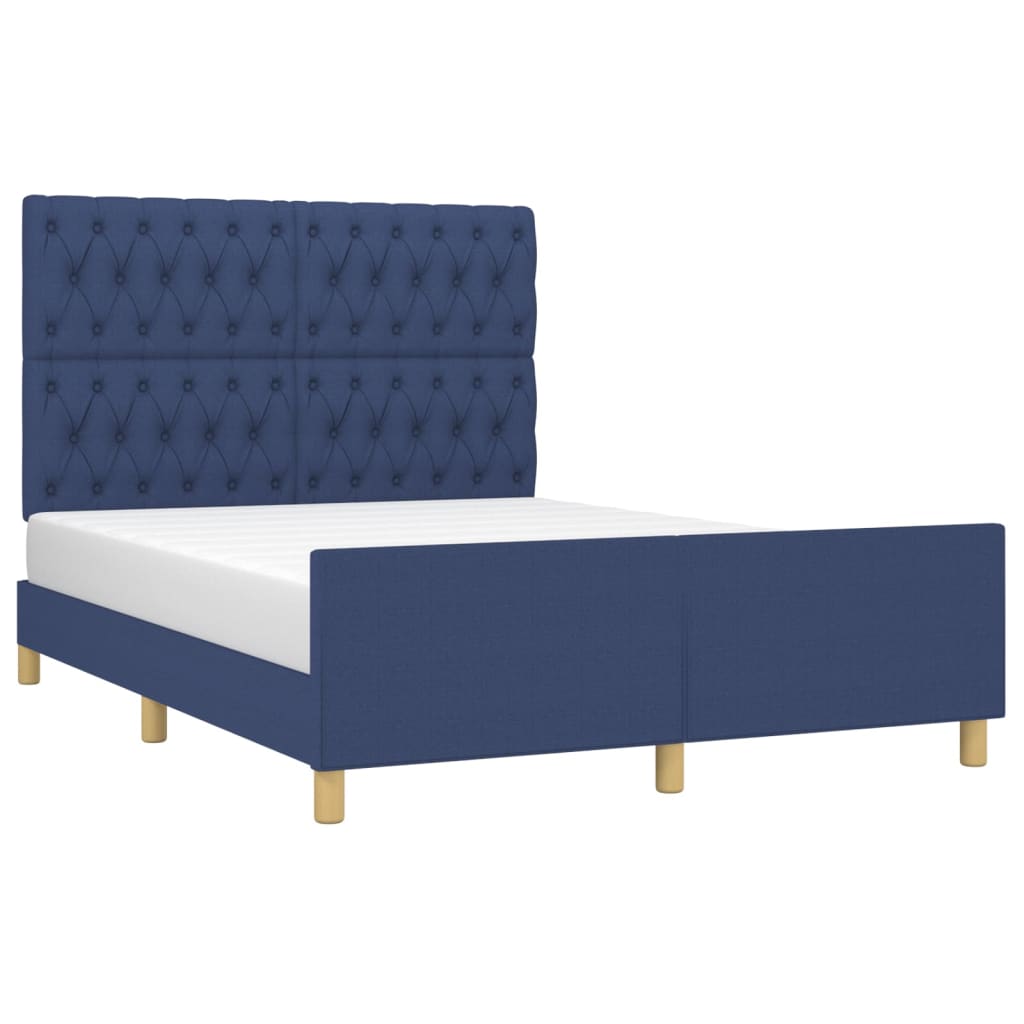 Estrutura de cama sem colchão 140x190 cm tecido azul