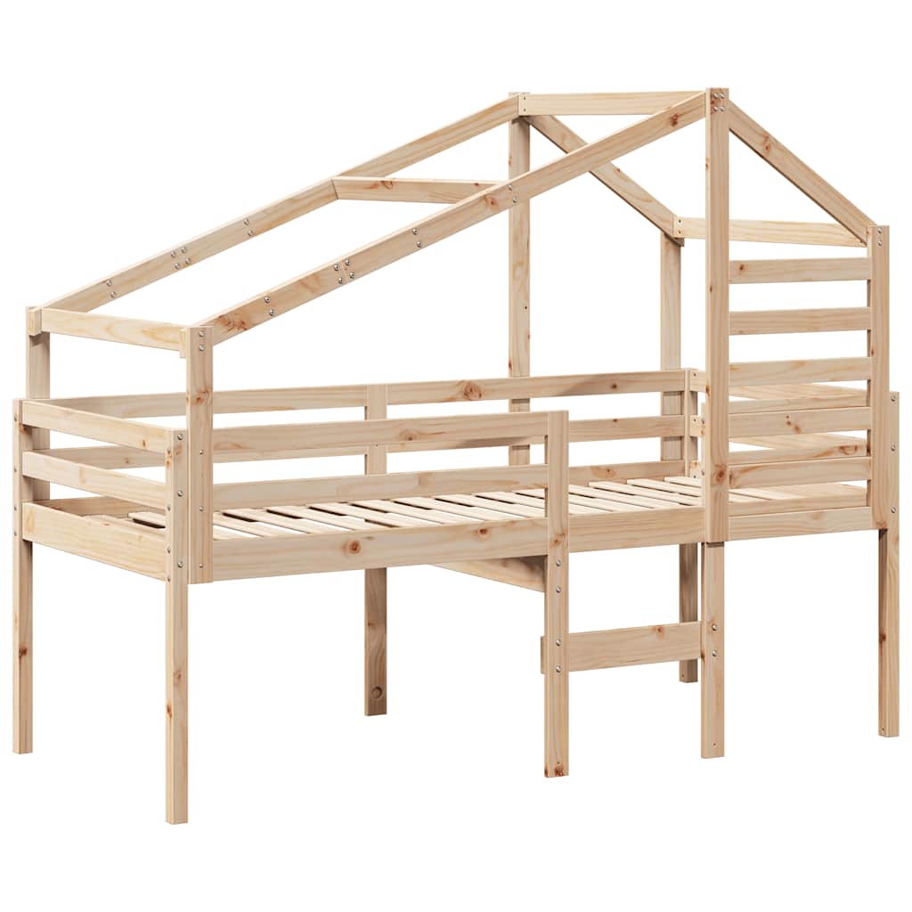 Cama alta com telhado 90x190 cm pinho maciço castanho-mel