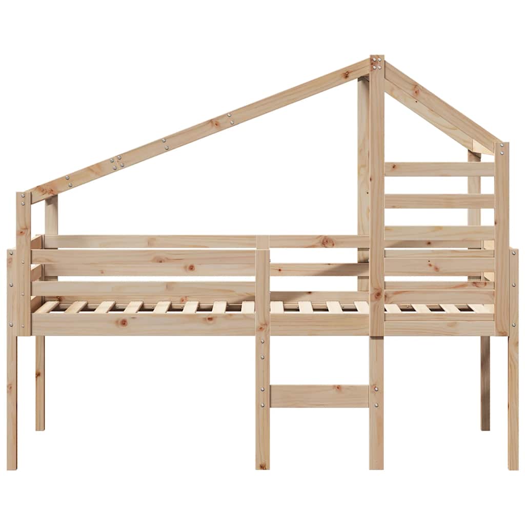 Cama alta com telhado 90x190 cm pinho maciço castanho-mel