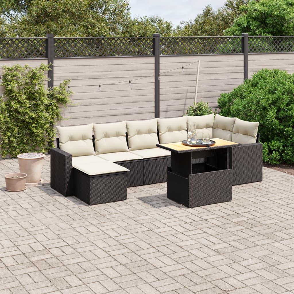 8 Pcs conjunto sofás de jardim com almofadões vime PE preto