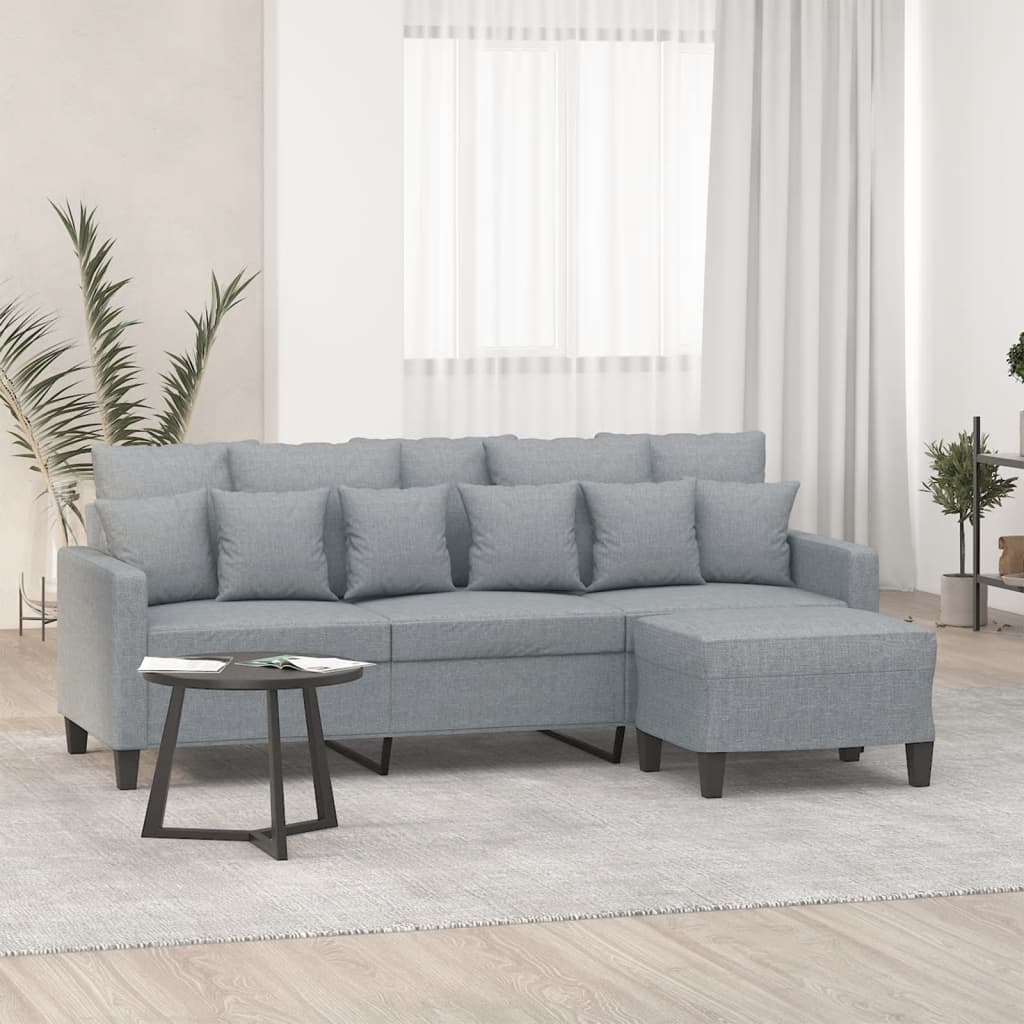Sofá de 3 lugares com apoio de pés 180 cm tecido cinzento-claro