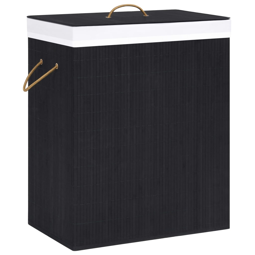 Cesto para roupa suja c/ secção única 83 l bambu preto
