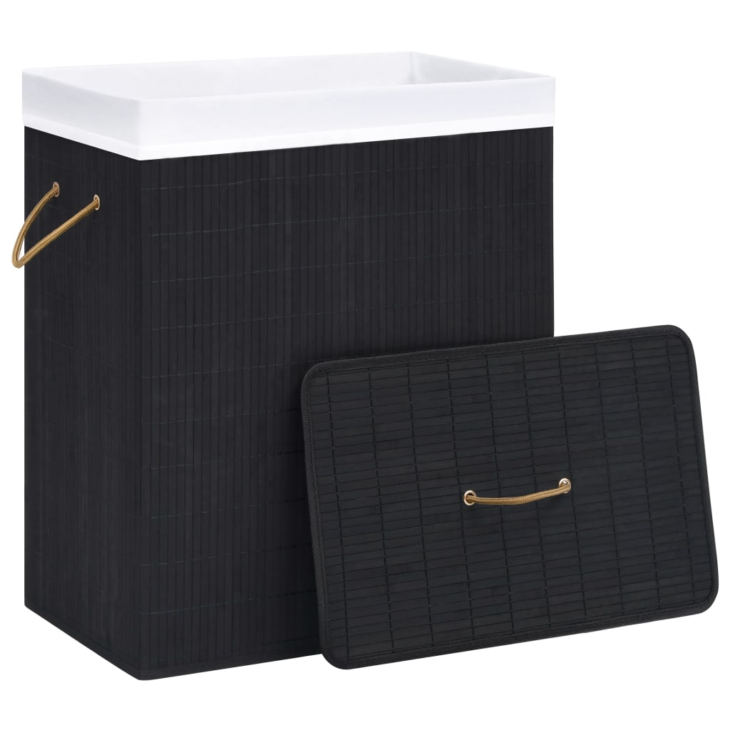 Cesto para roupa suja c/ secção única 83 l bambu preto