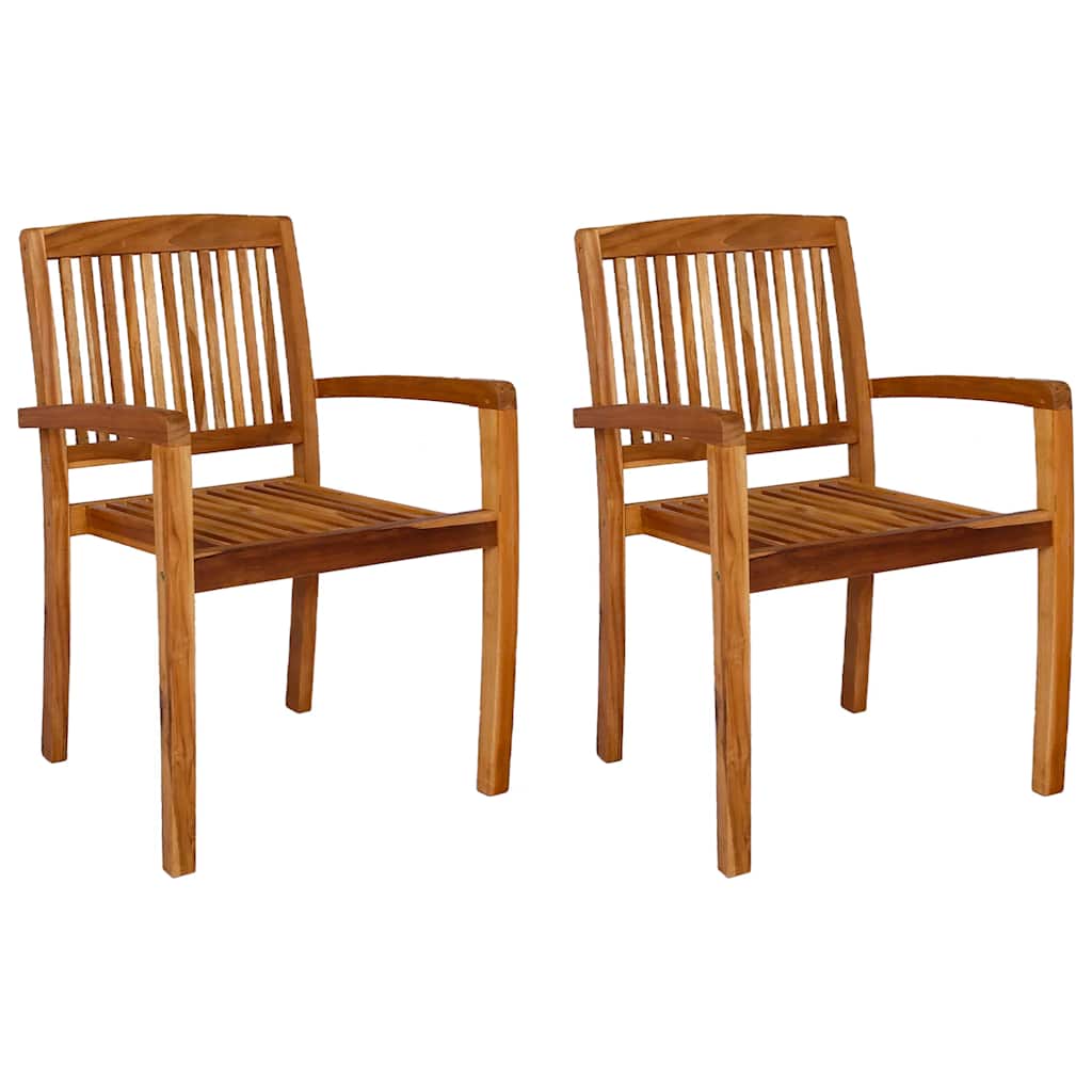 Cadeiras de jantar jardim empiháveis 2 pcs madeira teca maciça