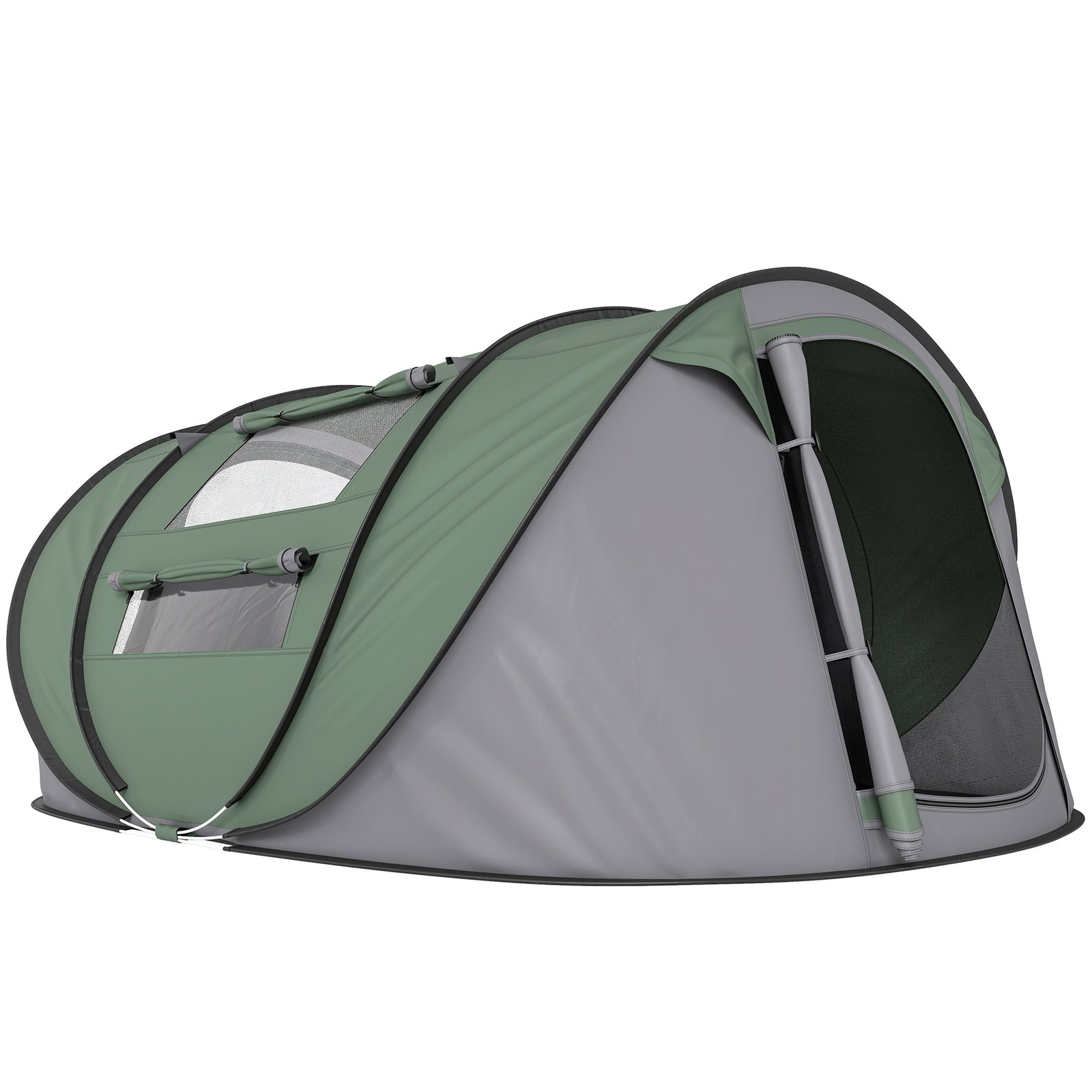 Tenda de Campismo Pop-up para 2-3 Pessoas Tenda de Campismo com Janelas Impermeável Anti-UV 263,5x220x123 cm Verde e Cinza