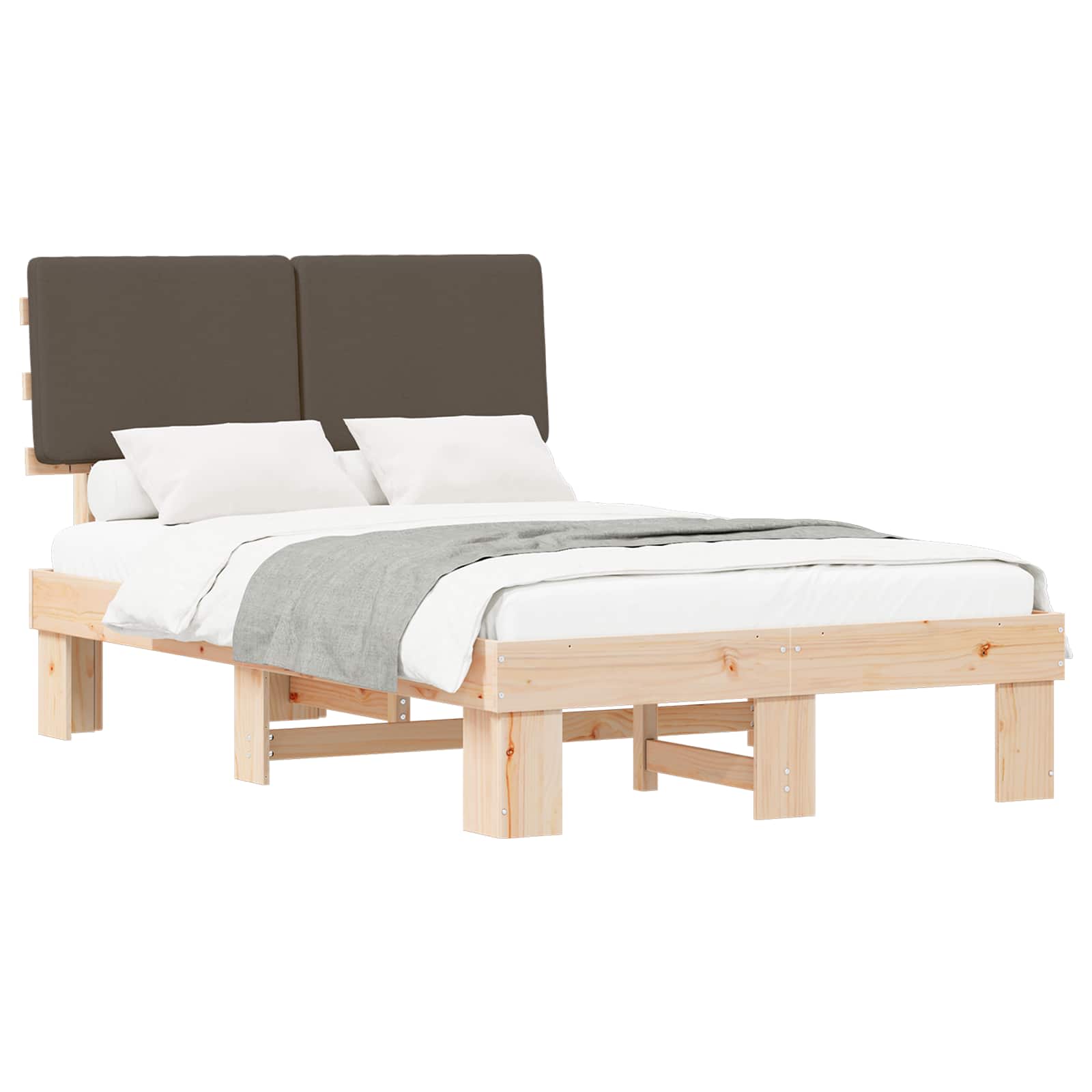 Estrutura de cama com cabeceira estofada cinzento-acastanhado