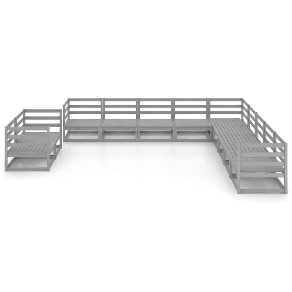 11 Pcs conjunto lounge de jardim pinho maciço cinzento