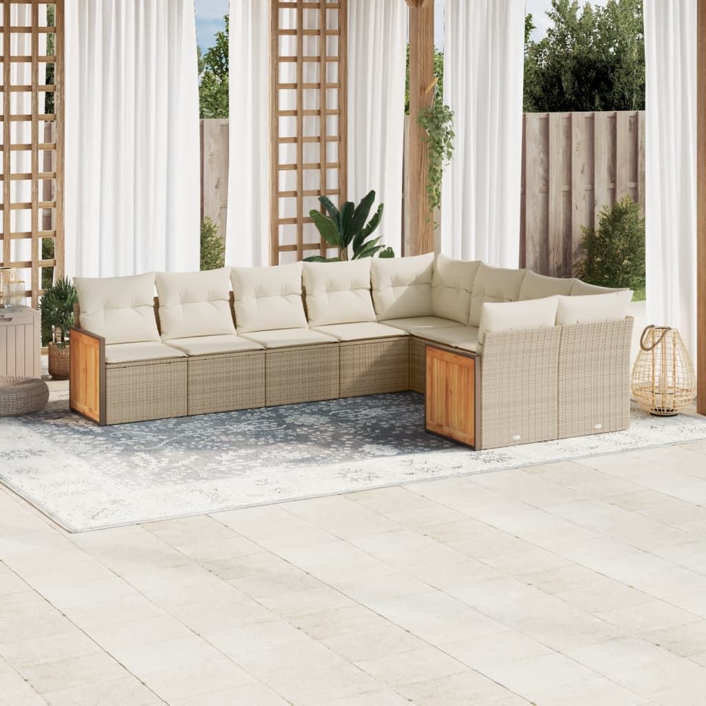 9 Pcs conjunto de sofás p/ jardim com almofadões vime PE bege
