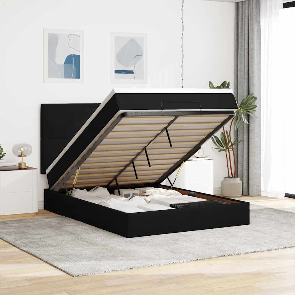 Estrutura de cama otomana com colchões 140x190 cm veludo preto