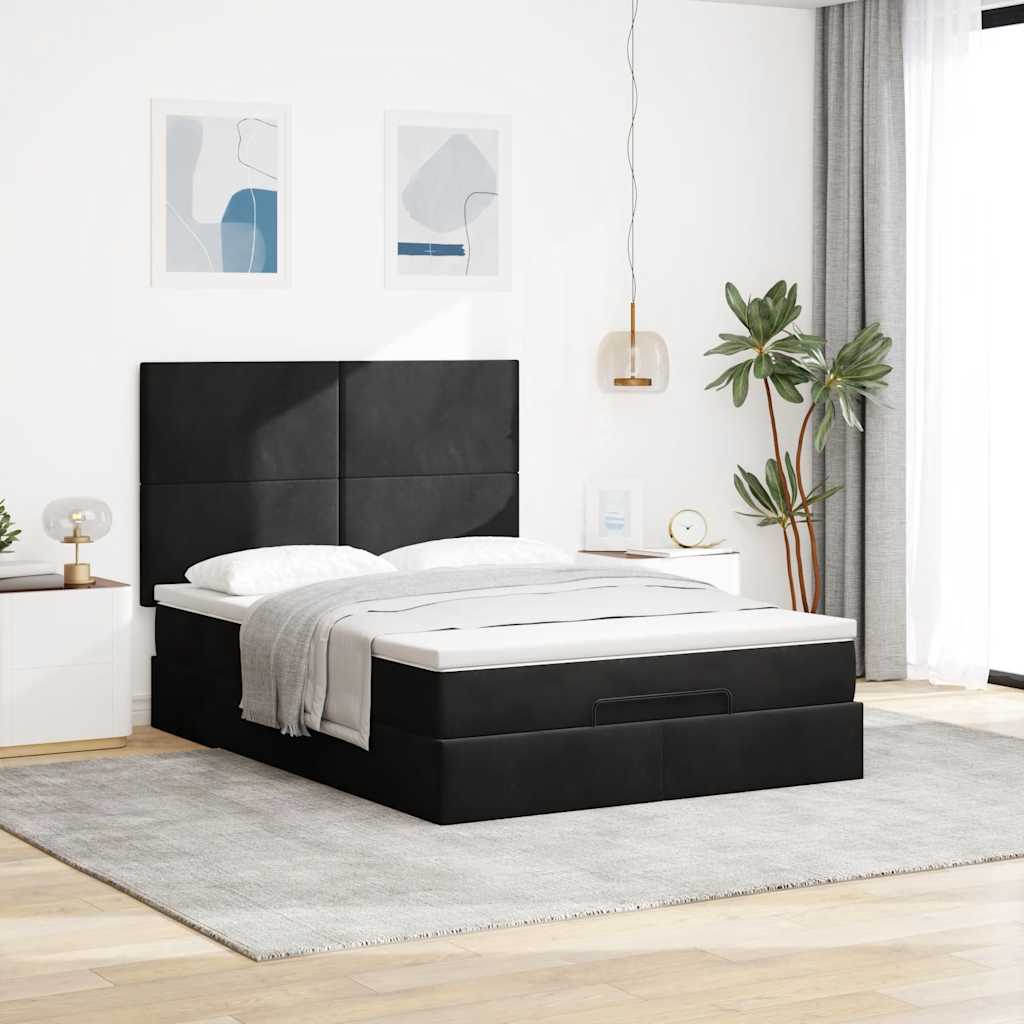 Estrutura de cama otomana com colchões 140x190 cm veludo preto
