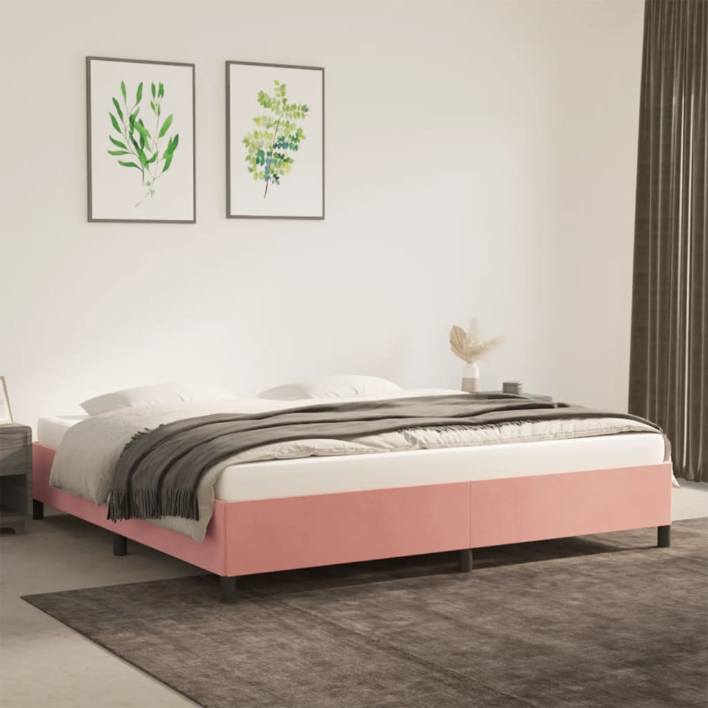 Estrutura de cama sem colchão 200x200 cm veludo rosa