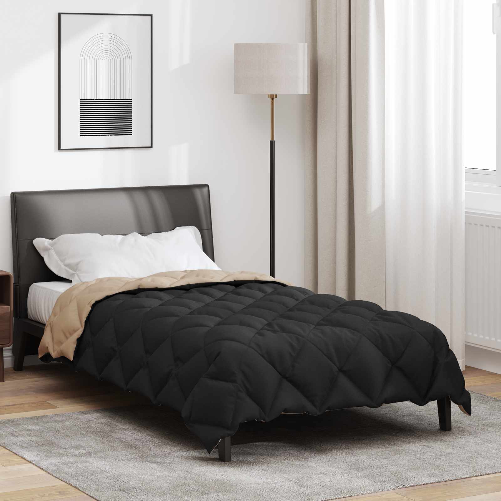 Edredom de inverno 135 x 220 cm 450 gsm preto e taupe