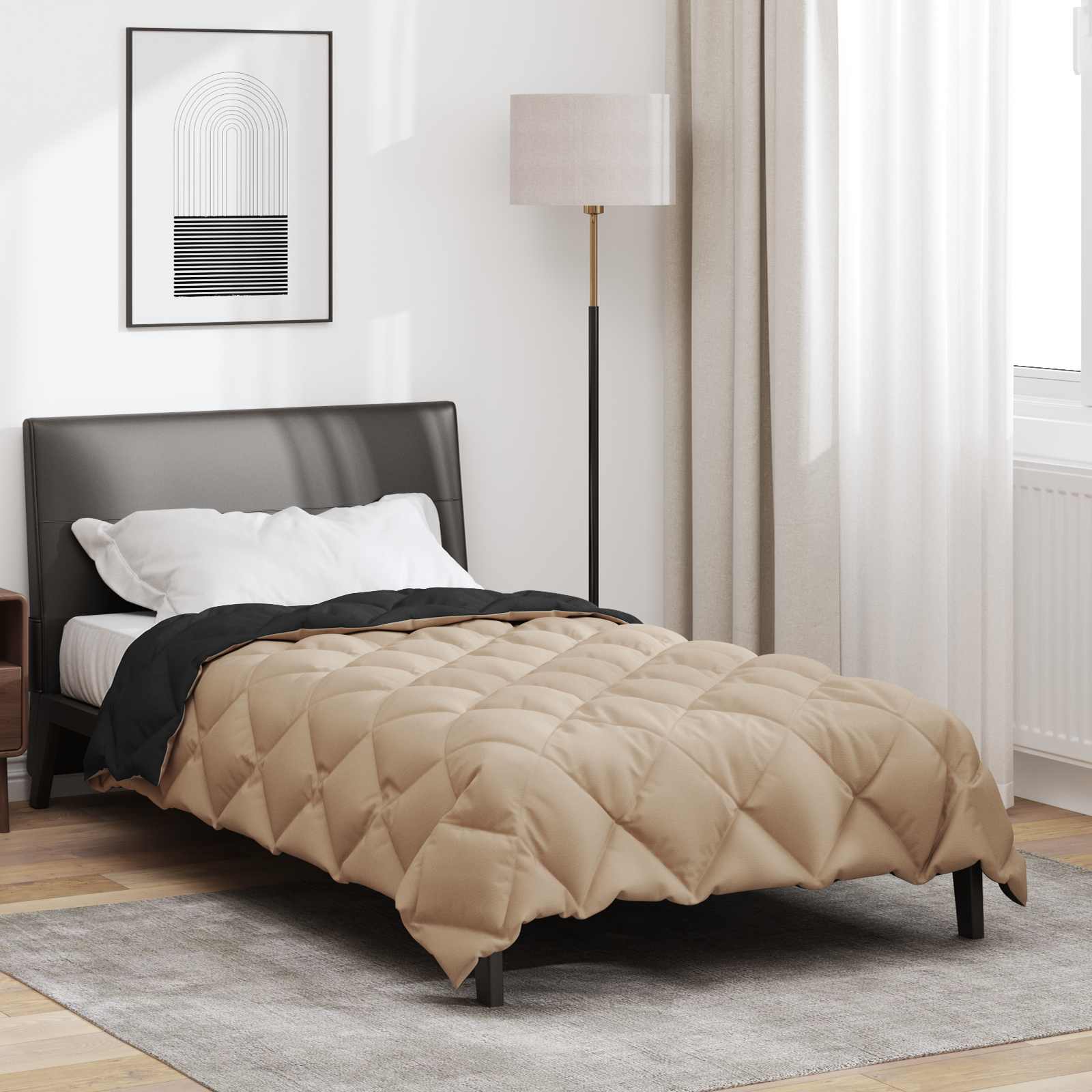 Edredom de inverno 135 x 220 cm 450 gsm preto e taupe