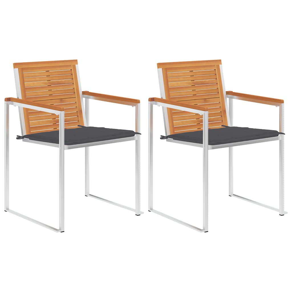 Cadeiras de jardim com almofadões 2 pcs acácia maciça e aço