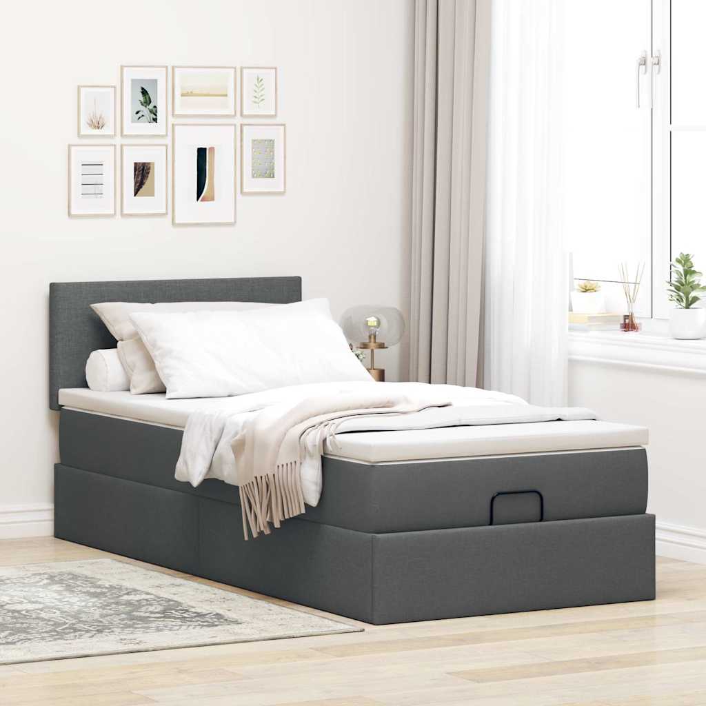 Cama otomana com colchão & leds 80x200cm tecido cinza-escuro