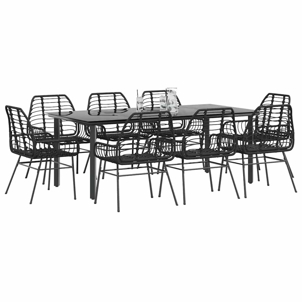 Conjunto de jantar jardim 9 peças vidro vime PE preto