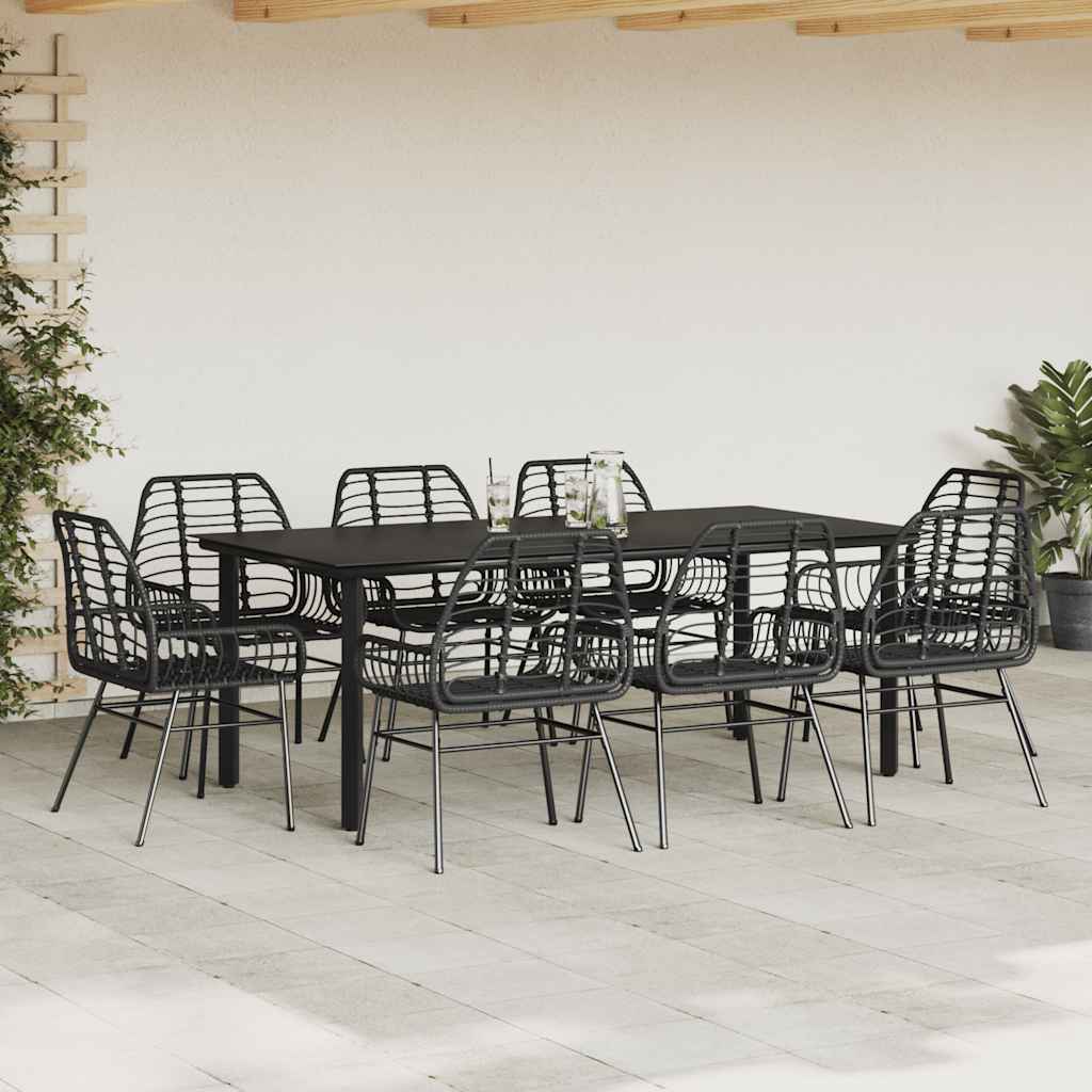 Conjunto de jantar jardim 9 peças vidro vime PE preto