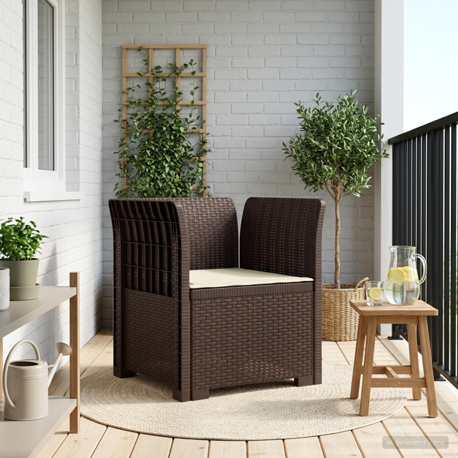 Poltrona 1 lugar com almofada look rattan PP castanho